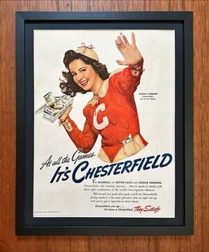 Framed Original 1941 Vintage Chesterfield Ad Girl of the Month Football